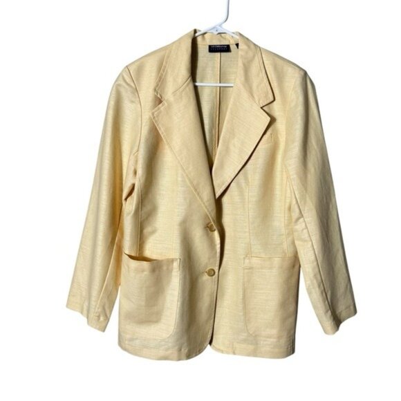 Liz Claiborne Womens Linen Blazer Large Quiet Luxury Preppy Tan Career Cream - Picture 1 of 7